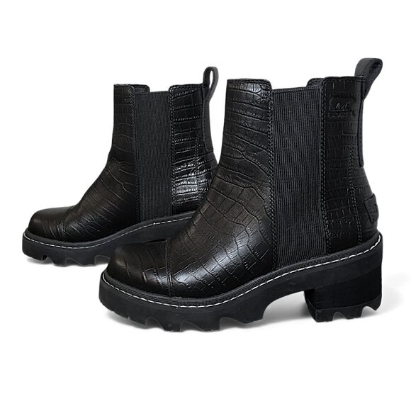 Sorel Joan Now Chelsea Boots in Black Tawny Buff Croc (Size 7) - Picture 8 of 16